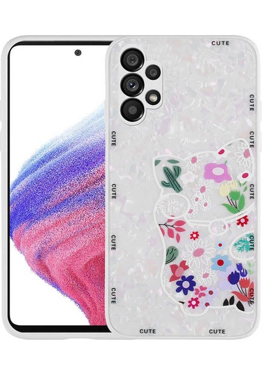 Biriva Home Galaxy A13 4g Kılıf Desenli Sert Silikon Mumila Kapak - White Cat White Cat