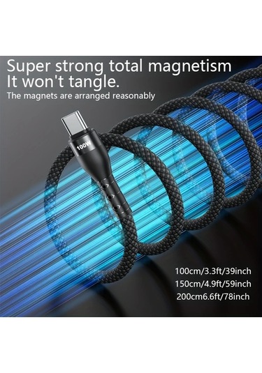 Xuweiwei 100w Magnetic Hızlı Şarj Kablosu Silvery 1.5m  15 16 Ve S24 S25 Uyumlu Seyahat Araç İçin