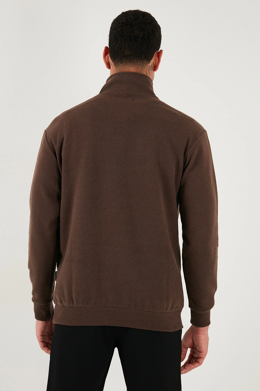 Buratti Pamuklu Regular Fit Yarım Fermuarlı Dik Yaka Erkek Kazak 456112 Kahve