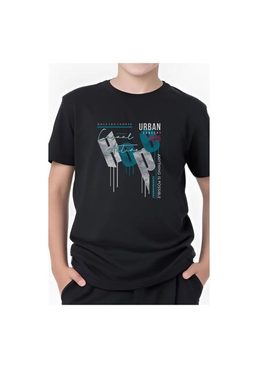 Hope Baskılı Erkek Çocuk Yuvarlak Yaka Kısa Kollu T-shirt Siyah