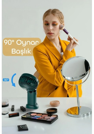 Lcd Ekranlı Şarjlı El Fanı Mini Vantilatör 5 Kademe Sessiz Boyun Askılı Yeşil Fan