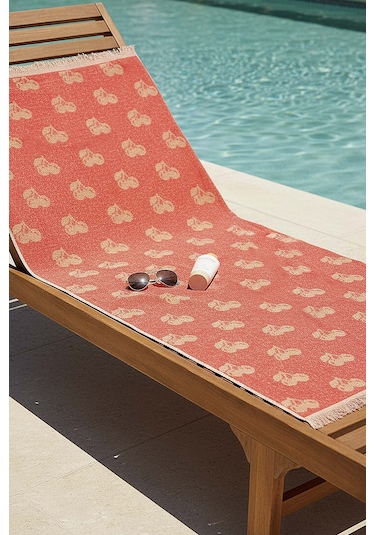 Mercan & Turuncu Cherry %100 Pamuklu Plaj Havlusu 70x140 Cm