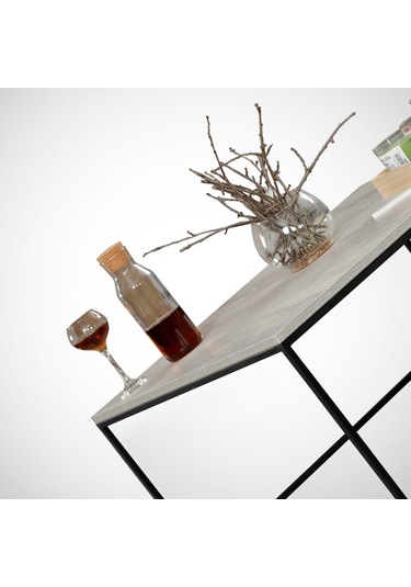 Poly Orta Sehpa Metal & Orta Masa Deniz Meşe /Metal Ayaklı Sehpa