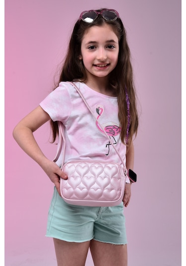 İcone Bag Icone Çocuk Kalp Kapitone Detaylı Omuz Çantası Pudra