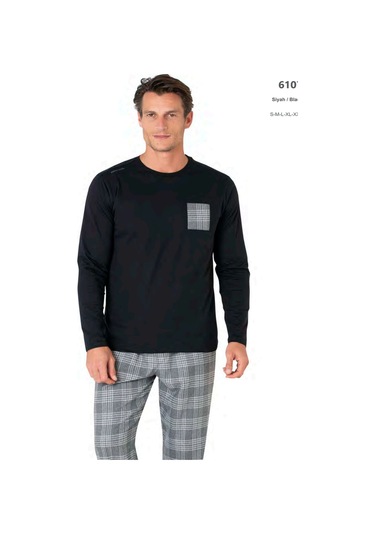 Pierre Cardin 6107 Erkek Uzun Kollu Bisiklet Yaka Pijama Takımı-siyah Siyah