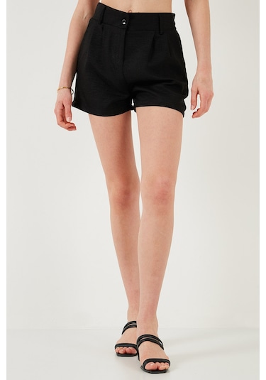 Lela Kırçıllı Regular Fit Cepli Kısa Bayan Şort 5866201 Siyah