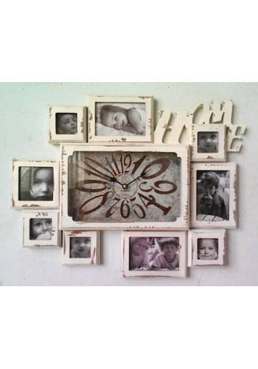 MB FOTOĞRAF ÇERÇEVELİ ESKİTİLMİŞ HOME TEMALI SAAT-55*45*6 CM Ahşap