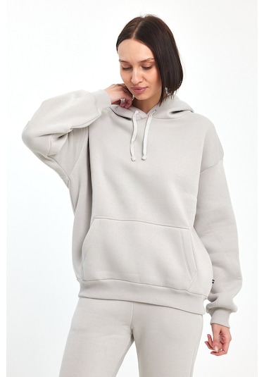 Odda Kadın Kapüşonlu Şardonlu Sweatshirt Gri