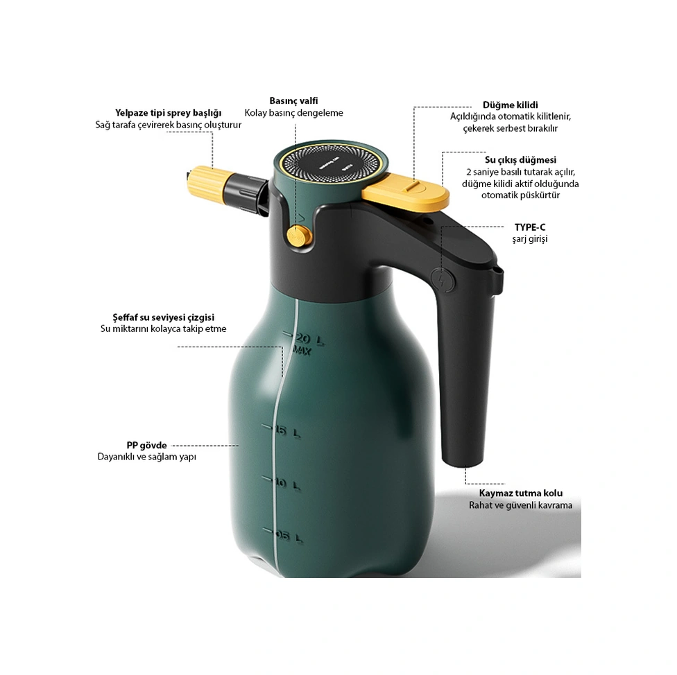 Ally 2l Yüksek Basınçlı Şarjlı Köpük Makinası Oto Yıkama Pompası Köpük Püskürtücü