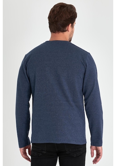 Comeor Çift Bisiklet Yaka Baskı Detaylı Standart Fit Erkek Sweatshirt İndigo 001 Comeor Çift Bisiklet Yaka Baskı Detaylı Standart Fit Erkek Sweatshirt İndigo 001