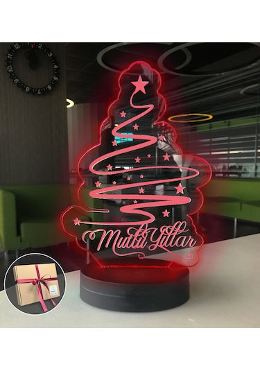 Mutlu Yıllar Çam Ağacı 3d Led Gece Lambası