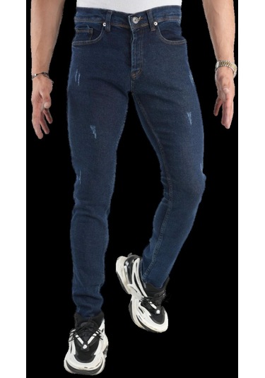 Erkek Dar Paça Desturalı New Lacivert Kot Pantolon Lacivert