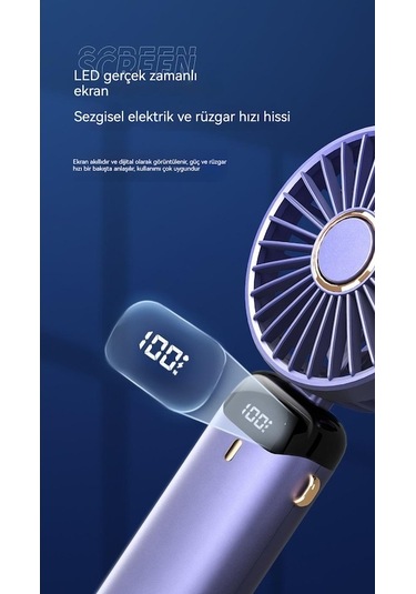Supermarket1 5 Kademe Dijital Usb Şarjlı Mini Katlanır El Fanı Oloey, Serinlik İçin Pratik Çözüm