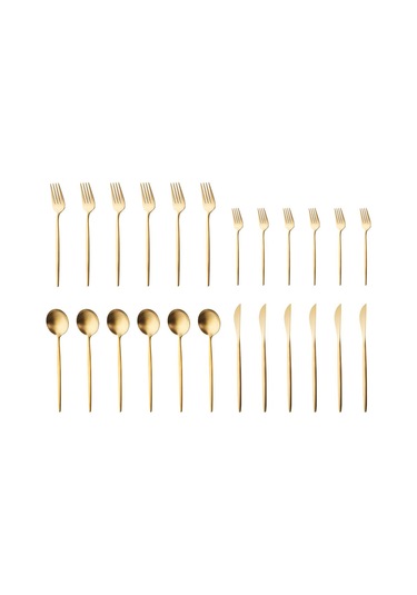 Apricot Faro Matte Gold 24 Parça 6 Kişilik Çatal Kaşık Bıçak Kutulu