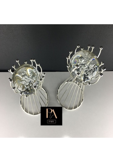 Gümüş G 2'li Ofis Metal Aksesuar Biblo Ev Salon Dekorasyon Obje