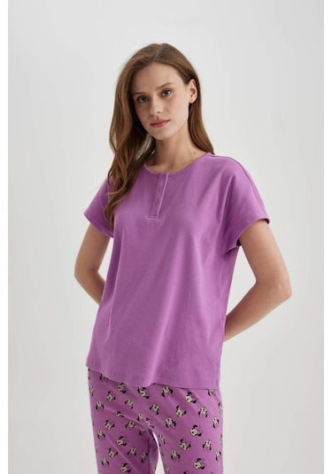 DeFacto Regular Fit Bisiklet Yaka Kısa Kollu Casual Pijama Üstü-Fall in Love Z5331AZ24SPPR489