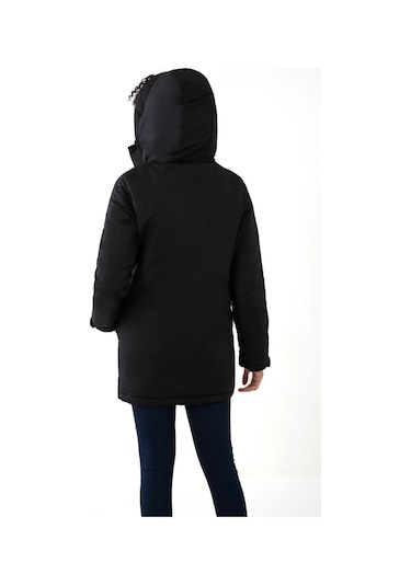 Kadın Siyah Içi Polarlı Su Ve Rüzgar Geçirmez Kapüşonlu Kışlık Mont & Kaban & Parka Siyah