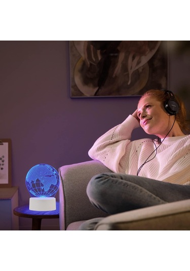 3d Dünya Küresi Amerika Globus Optik İllüzyon Gece Lambası 7 Renk Değiştiren Dokunmatik Anahtar Usb İle Çalışan Led Yatak Odası Dekorasyon Masa Lambası Tatil B İçin Çok Renkli