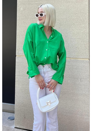 Madmext Mad Girls Yeşil Oversize Gömlek Mg1369-yeşil Yeşil