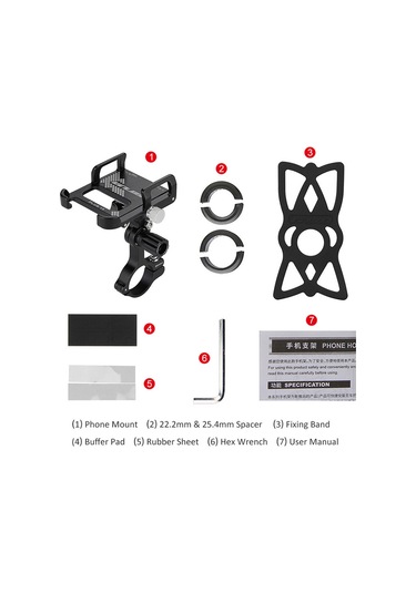 Gub Alüminyum Bisiklet Telefon Tutucu 360 Derece Dönen Siyah
