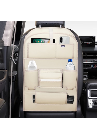 Bod Deri Masalı Oto Koltuk Arkası Koruyucu Eşya Düzenleyici Araç içi Organizer Bej