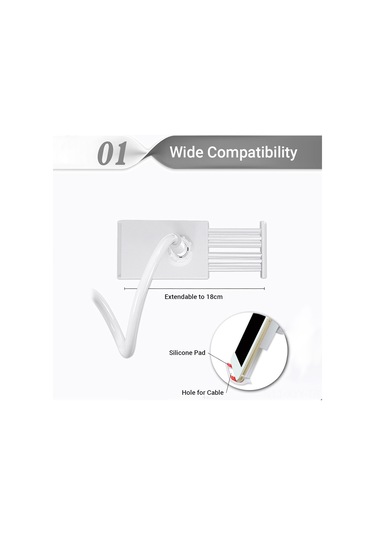 Yaleker 70cm Esnek Boyunlu Telefon/tablet Tutucu, 8cm Sıvama Somunu İle 4-10.6 İnç Cihazlar İçin, Beyaz Renkli Kişisel Kullanım Stendi