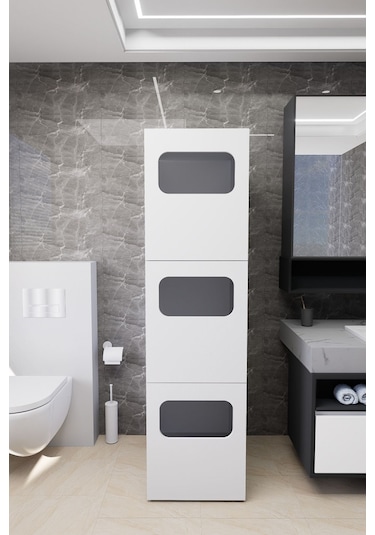 Lavina Banyo Kirli Sepetli Çamaşır Dolabı Beyaz Beyaz