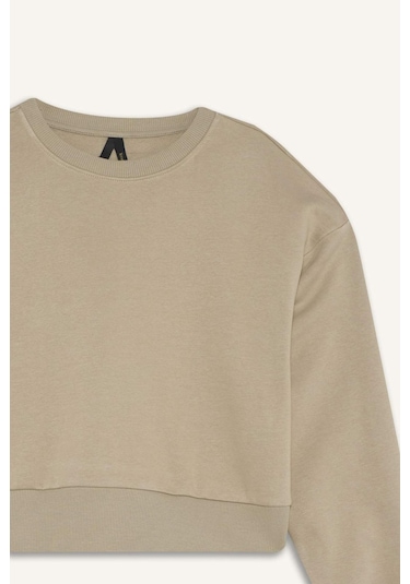 Defacto Boxy Fit Bisiklet Yaka Basic Düz Sweatshirt B8568ax25aukh475 Haki