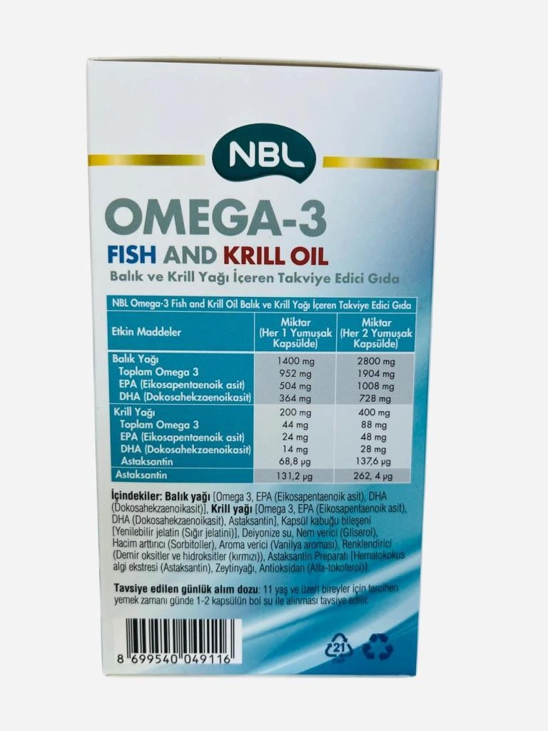 Nbl Omega-3 Fish And Krill Oil 50 Kapsül