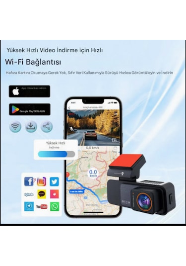 Oto Yol Park Kayıt Kamerası 4k Ön Arka Wifi
