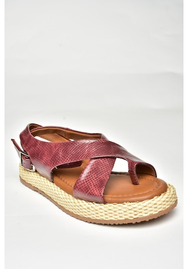 Fox Shoes U973264507 Bordo Yılan Baskı Kadın Sandalet Bordo