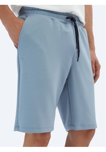 Mavi Düz Örme Jogging Fit Spor Bermuda Mavi