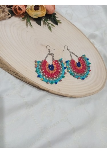 El İşi Örgü Küpe Çok Renkli