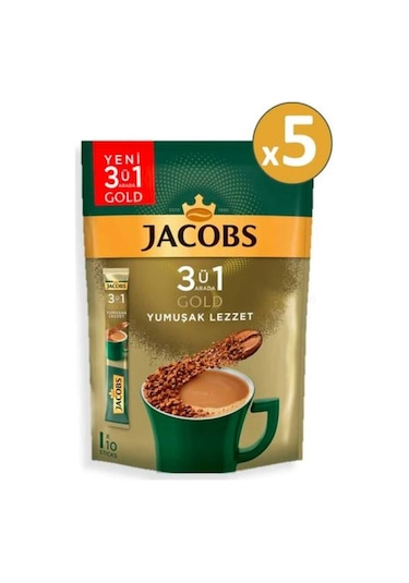 Jacobs 3'ü 1 Arada Gold Yumuşak Lezzet Kahve 5 x 18 G 10'lu