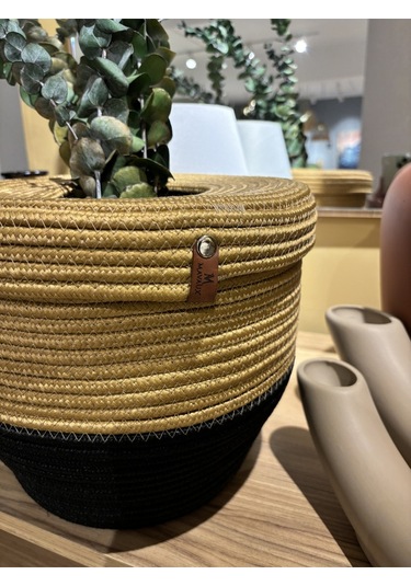 Patrick Jüt Hasır Görünümlü Çöp Kovası, Dekoratif Sepet, Kağıt Çöpü Sepeti Jütsiyah