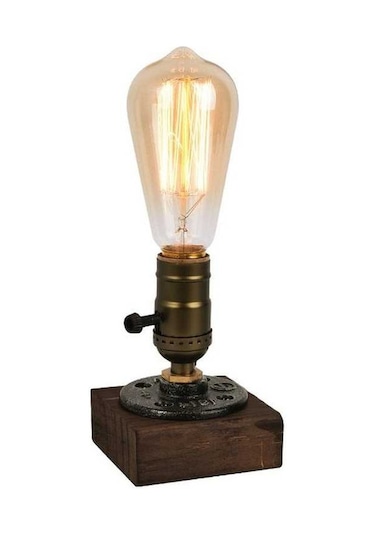 Moly Ahşap Retro Endüstriyel Lamba - Elle Yapımı, On/off Düğme, Şeffaf, E27, Dekoratif Işık Şeffaf