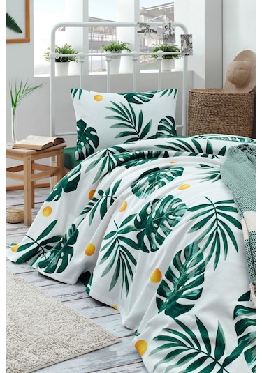 Doğal Pike Baskılı Kids 140x230cm Monstera Yeşil Yeşil