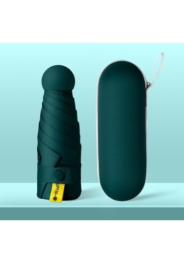 Mengtuo Bayan 8 Kemik Mini Yağmur Ve İki Kullanımlı Vinil Cep Kapsül Şemsiye Koyu Yeşil Koyu Yeşil Xk Koyu Yeşil