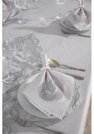 Midye Masa Örtüsü Takımı 26 Parça Gri Gri
