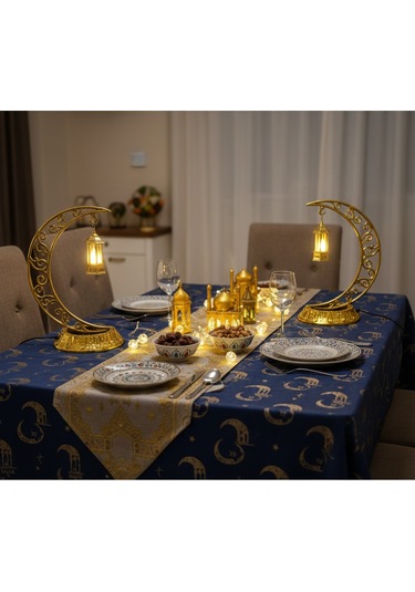 Dodomar 28 Cm Ramazan Dekoratif Masa Üstü Led Lamba Seti - Gold Hilal - Kancalı Diğer