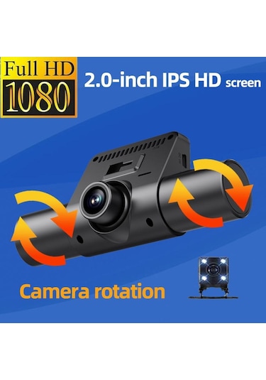 Yüksek Çözünürlüklü 1080p Kızılötesi Gece Görüşlü Park İzleme Sürüş Kaydedici, Özellikler: 3 Lens