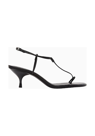 Schutz Elsha 55 Siyah Deri T-bantlı 55mm Kitten Topuklu, Lüks Sandalet