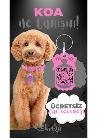 Petjoo 14.Koa Gri-Pembe Qr'lı Köpek Künyesi