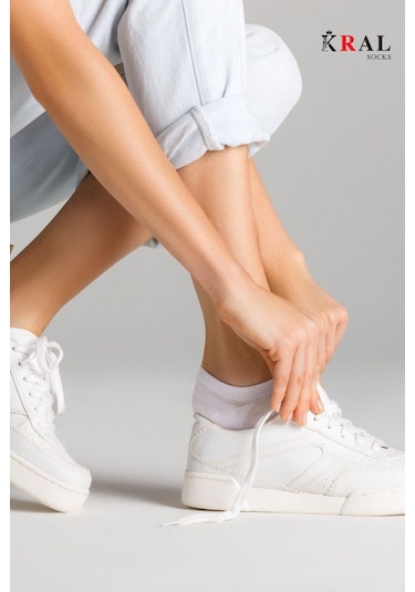 Kral Socks Pamuklu Terletmez Unisex Sneaker Çorap 6 Çift Beyaz