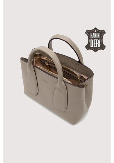 Hakiki Deri Kadın El Çantası Vizon Smr9226 Vizon