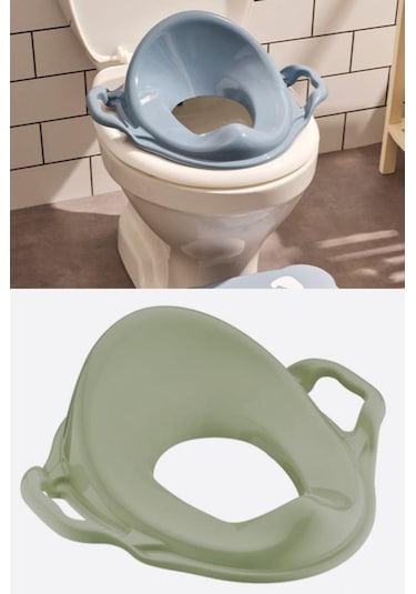 Flosoft Kulplu Klozet Kapağı Adaptörü, Çocuk Tuvalet Eğitimi Alıştırma Oturağı Yeşil