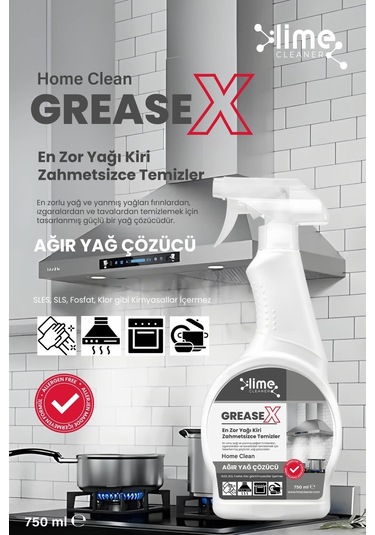 Lime Cleaner Greasex Süper Güçlü Yağ Çözücü Sprey Anında Etki Kolay Temizlik Hızlı Ve Etkili Yağ Çözücü 2 x 750 ML