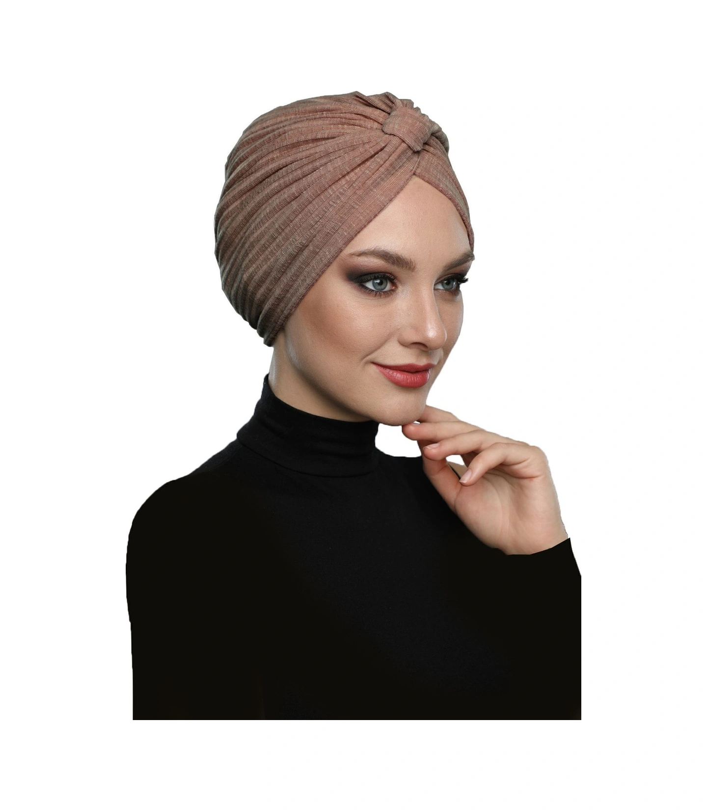 Pamuklu Bantlı Çapraz Astarlı Tarçın Rengi Hazır Türban Tesettür Havuz Bonesi Tarçın