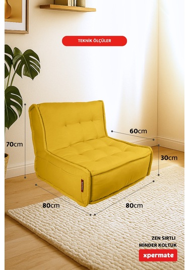 Xpermate Zen Sırtlı Minder İskandinav Tarzı Minder 80x60 Sarı