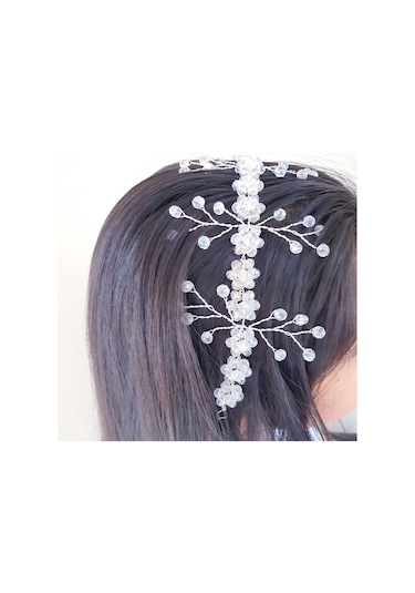 Beyaz Kristal Boncuklu Çiçekli Gelin Tacı (549065382)